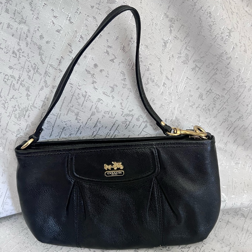 Coach Womens Black Leather Detachable Strap Top Zip Pouch Wallet - Picture 3 of 5